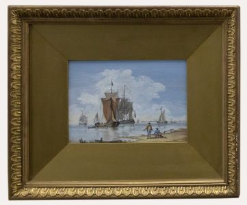 Dutch School 19th Century Gouache - Fishermen on the Shore