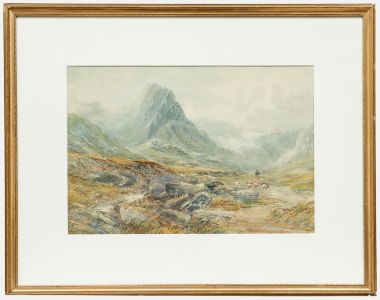 William Henry Hall (1812-1880) - Framed Watercolour, Shepherd in the Highlands