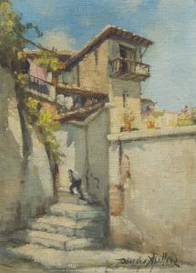 Early 20th Century Oil - Villa Steps