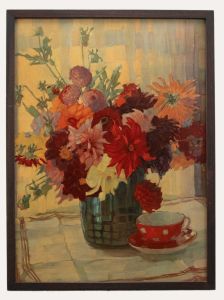 After Anna Gasteiger - Contemporary Digital Print, Still Life with Red Dahlias
