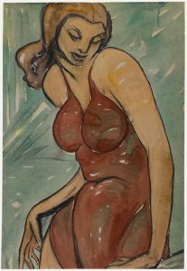 Mid 20th Century Watercolour - Lady in a Red Dress