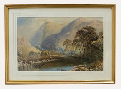 British School 19th Century Watercolour - Fishing in the Mountains