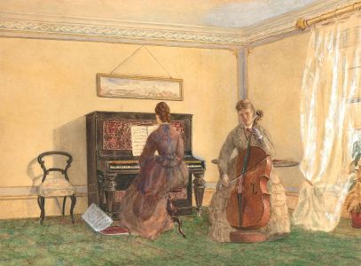19th Century Watercolour - The Music Lesson