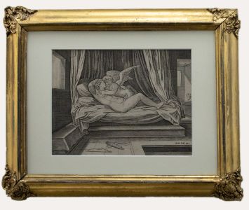 After Raphael - Framed 18th Century Engraving, Cupid and Psyche