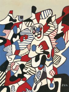 J.D - 1974 Gouache, Abstract Clown