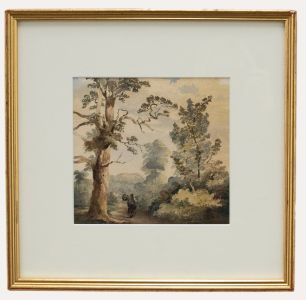 Framed 19th Century Watercolour - Traveller in a Landscape