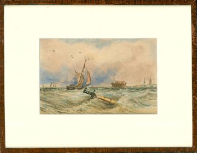 Framed 19th Century Watercolour - Tackling Waves