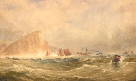 19th Century Watercolour - Ships Off the Coast