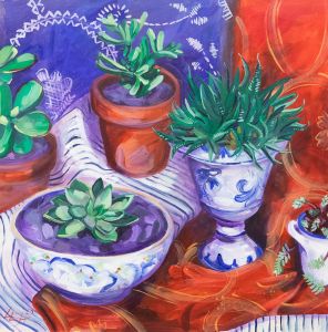 Lucy Perry - Contemporary Acrylic, Succulent Study