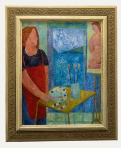 Philippa Hall - Framed Contemporary Oil, Artist At Her Easel
