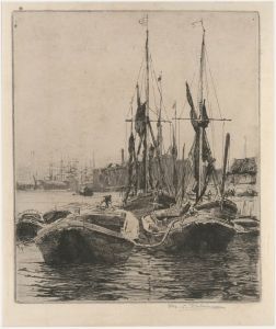 Mabel Catherine Robinson (1875-1953) - Etching, Boats in the Harbour