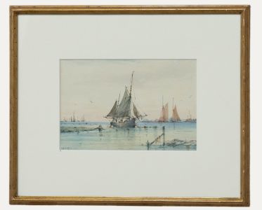 Framed Late 19th Century Watercolour - Sailing Boats in Low Tide
