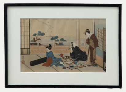 Japanese School 19th Century Watercolour - Entertaining the Scholar