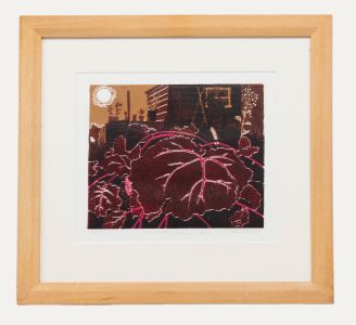 Helen Wakefield - Framed Contemporary Linoprint, Stone Bridge- Rhubarb Patch I