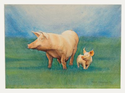 Bart O'Farrell (1941-2017) - 1987 Watercolour, Strolling Pigs