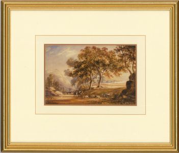 Framed 19th Century Watercolour - Mountain Landscape with Cattle