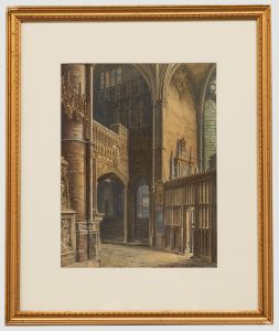 Alfred Bennett Bamford (1857-1939) - Watercolour, Church Interior