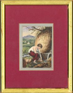 W.B - Framed 19th Century Watercolour, A Relaxing Foot Bath