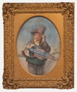 Framed Late 19th Century Watercolour - Boy with a Hurdy-Gurdy