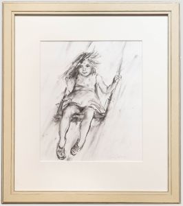 Glo Williams (b.1940) - Contemporary Charcoal Drawing, The Swing