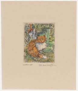 20th Century Etching - Garden Cat