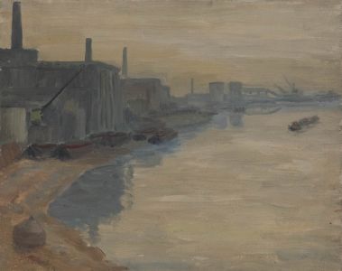 Ivor Johns (1924-1993) - Mid 20th Century Oil, Winter Sun on the River Thames