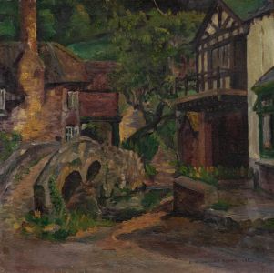 Bess Defries-Brady - Mid 20th Century Oil, Dwellings by a Stone Bridge