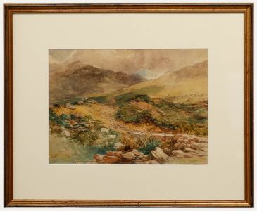 David Bates (1840-1921) - Framed 1883 Watercolour, Welsh Mountain Pastures