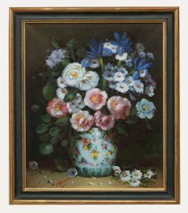 Patricia Moran (b.1944) - Framed 20th Century Oil, Flowers in a Famille Rose Jar