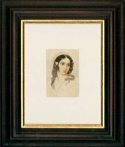 19th Century Watercolour - Portrait of a Beauty
