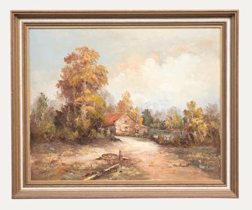 Framed 20th Century Oil - Track to the Mill