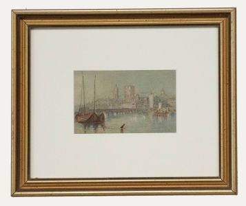 Framed 19th Century Watercolour - Boats at Beaugency