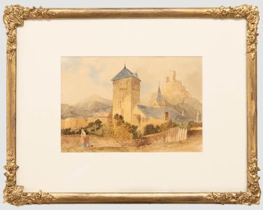 19th Century Watercolour - Village By The Chateau