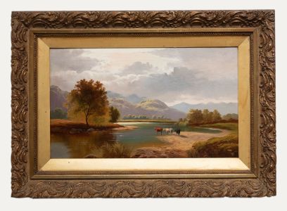 Follower of Sidney Richard Percy - 19th Century Oil, Cattle Watering by a Lake