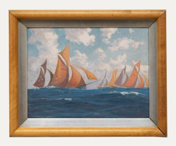 Framed Mid 20th Century Oil - Racing Yachts off Portland