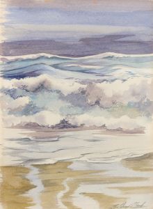 Geoffrey Plant (1939-2000) - Watercolour, Troubling Skies, Crashing Waves