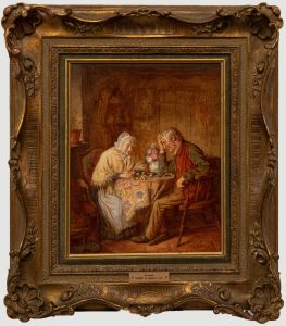 Robert William Wright (act. 1870-1906) - 1897 Oil, A Game of Draughts
