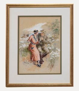 Edgar Alfred Holloway (1870-1941) - Watercolour, Courting Couple