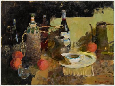 Sergey Kovalenko (b.1980) - 2020 Oil, Bottles and Fruit