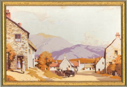 Framed 20th Century Gouache - Rural Village Scene with Figures