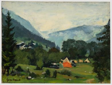 Georges Pacouil (1903-1996) Oil, Camping on the French Border
