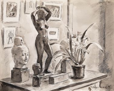 Georges Pacouil (1903-1996) - 1986 Watercolour, Statues and Frames