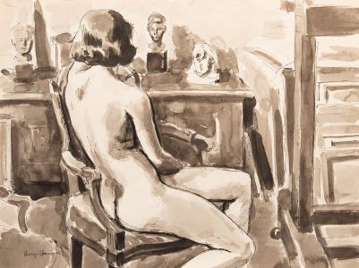 Georges Pacouil (1903-1996) - Watercolour, Nude in the Studio II