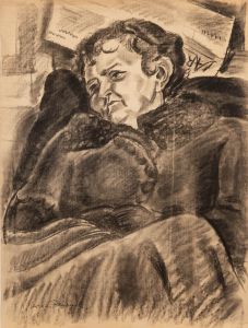 Georges Pacouil (1903-1996) - Charcoal Drawing, Lady in the Winter Coat