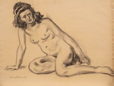 Georges Pacouil (1903-1996) - Charcoal Drawing, Leaning Nude II