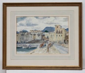Framed Mid 20th Century Watercolour - Mending Nets