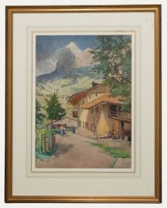 B. A. Pughe - Framed Early 20th Century Watercolour, Village under the Mountain