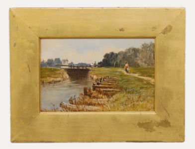 Late 19th Century Watercolour - Figures by a Lock