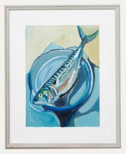 Clive Fredriksson - Framed Contemporary Oil, Still Life, Blue Mackerel