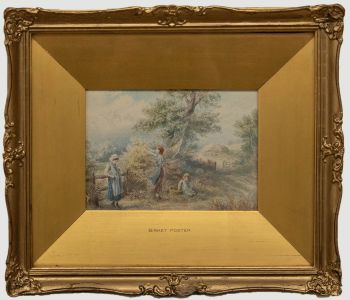 Follower of Birket Foster- Late 19th Century Watercolour, Foraging the Hedgerows